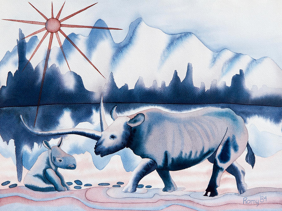 Animal Painting - Rhinos by Romy Muirhead