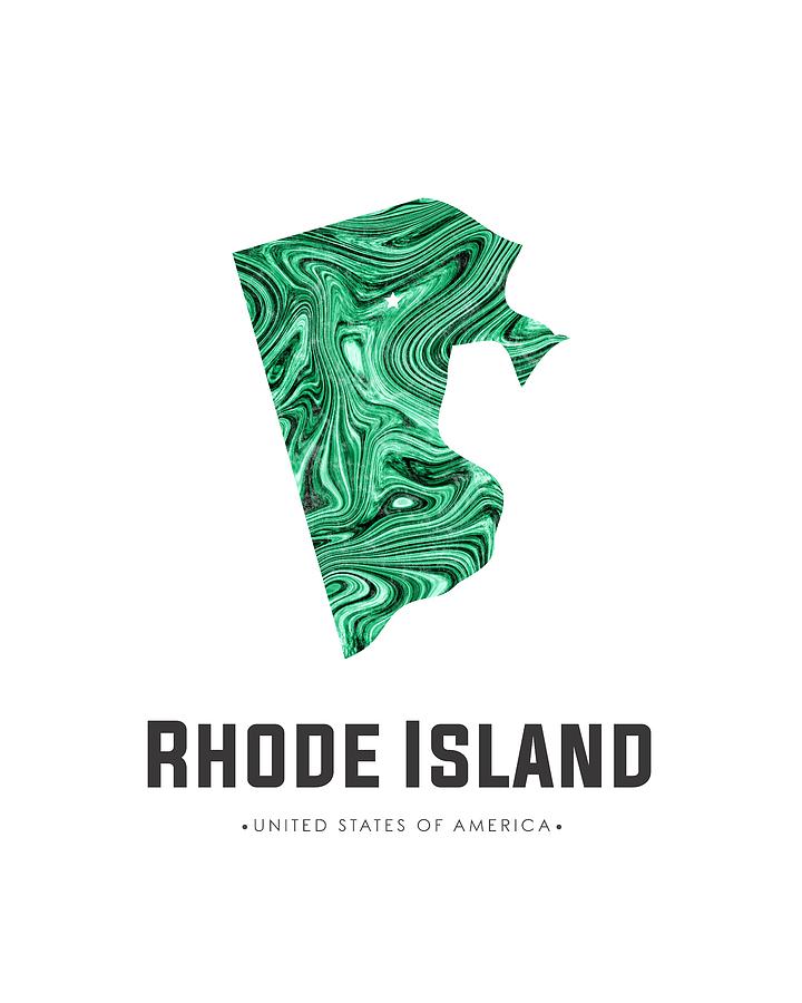 Rhode Island Map Art Abstract in Emerald Green Mixed Media by Studio Grafiikka