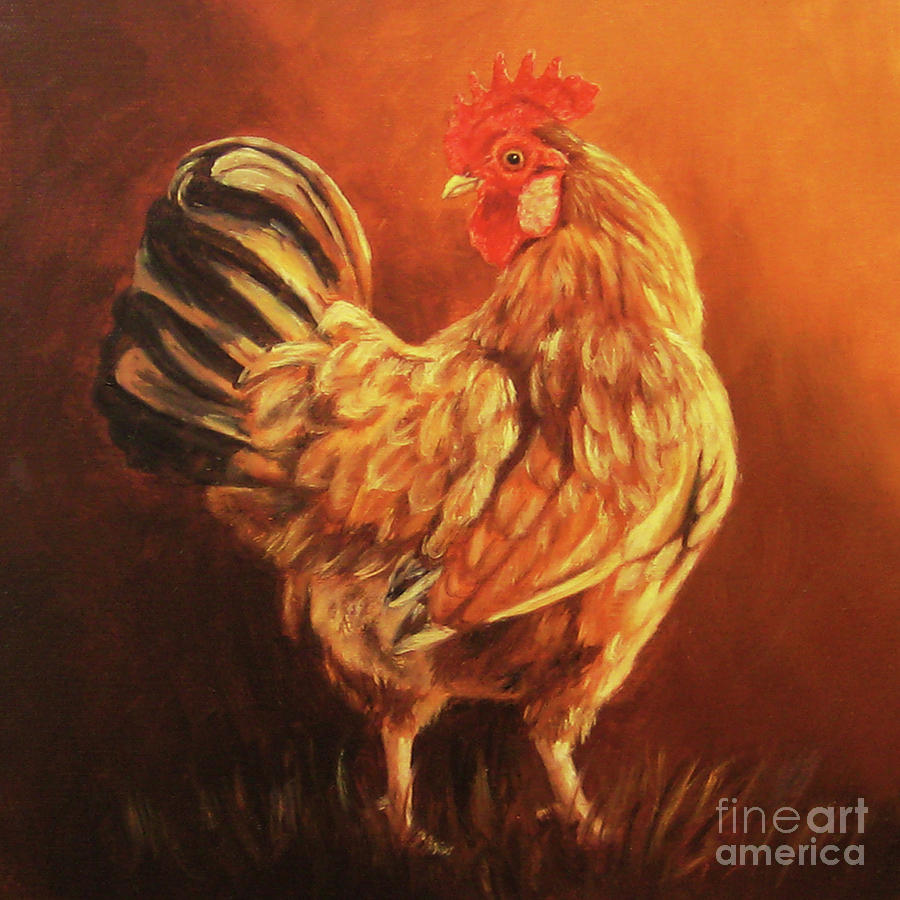 Rhode Island Red Rooster Painting by Tom Chapman