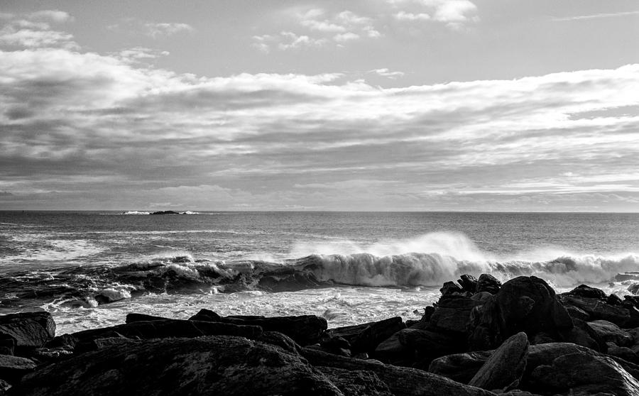 Winter Photograph - Rhode Island Rocks and Waves by Nancy De Flon