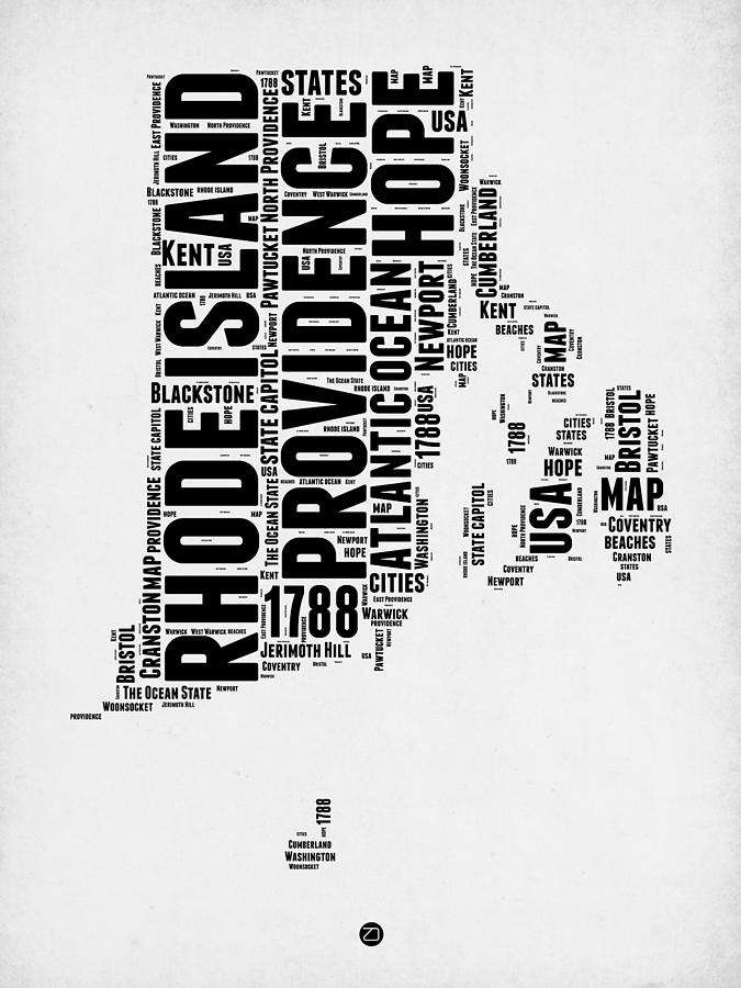 Typography Digital Art - Rhode Island Word Cloud 1 by Naxart Studio