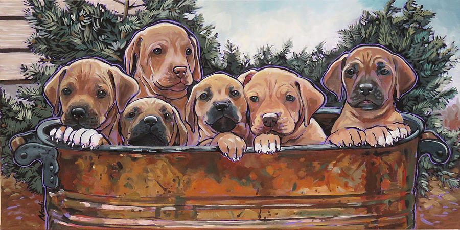 Rhodesian Ridgeback Puppies Painting by Nadi Spencer