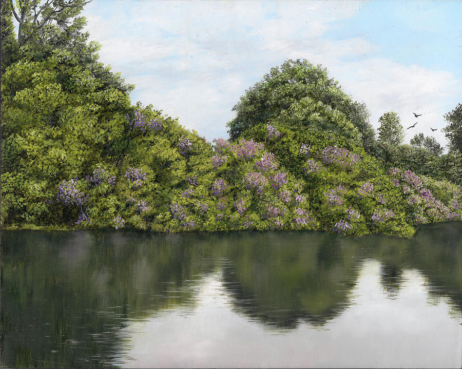 Rhododendrons By the River Painting by Kathie Miller