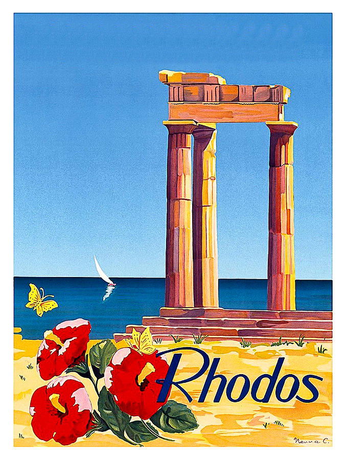 Summer Painting - Rhodos, Greece, Mediterranean, ancient ruin on the coast by Long Shot