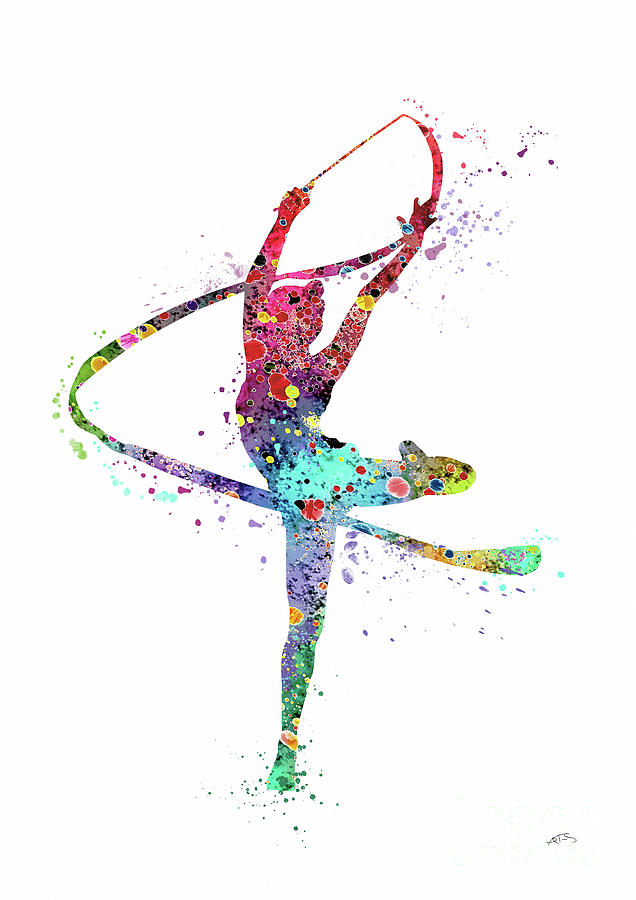 Wall Hanging Digital Art - Rhythmic Gymnastics Print Sports Print Watercolor Print Dancer Girl  by White Lotus