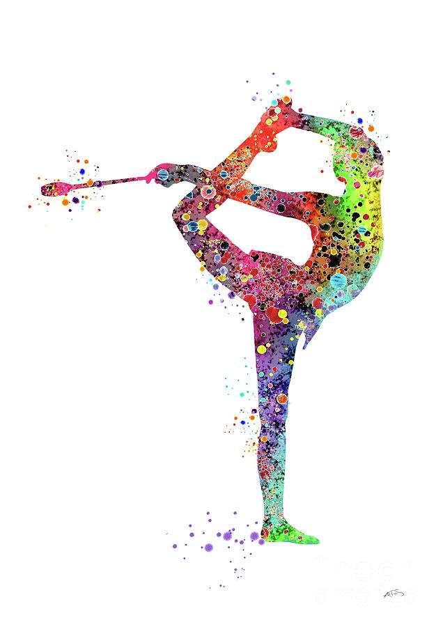 Rhythmic Gymnastics with Clubs Sports Print Watercolor Print Dancer Girl Gymnast Poster Gymnast Art  Digital Art by White Lotus