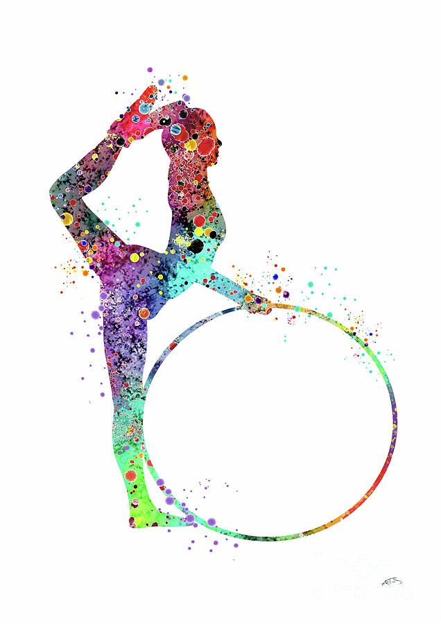 Rhythmic Gymnastics with Hoop Sports Print Watercolor Print Dancer Girl Gymnast Poster Gymnast Art Digital Art by White Lotus