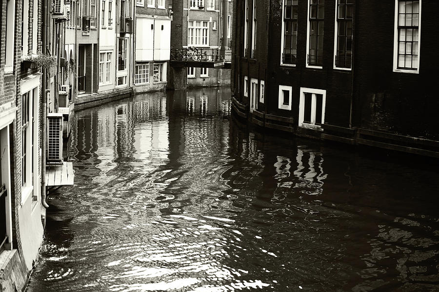 Rhythms of Amsterdam Reflections. Black and White Photograph by Jenny Rainbow