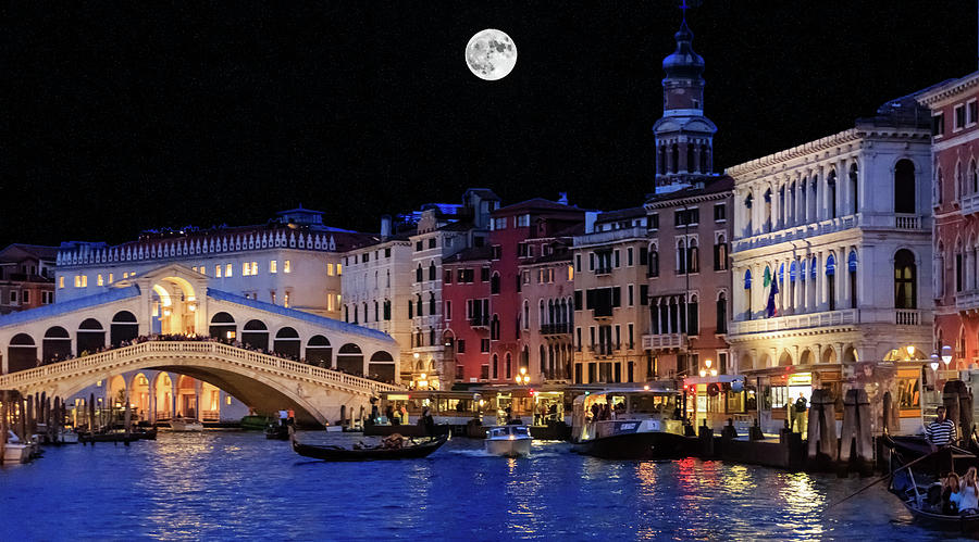Rialto Bridge and Canal at Night Photograph by Darryl Brooks