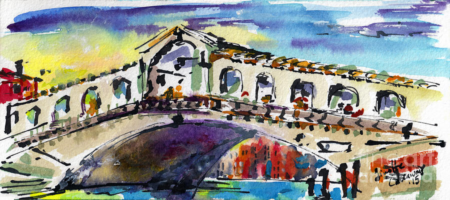 Rialto Bridge Sunny Venice Italy   Painting by Ginette Callaway