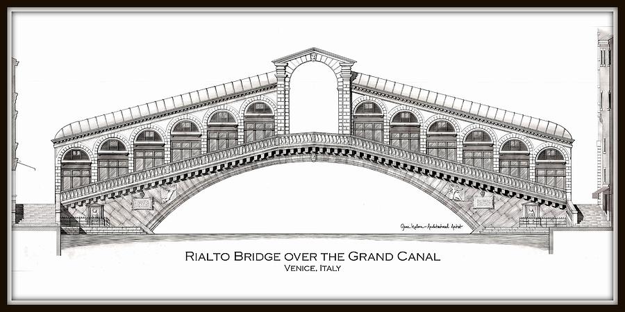Architecture Drawing - Rialto Bridge Venice by Gene Nelson