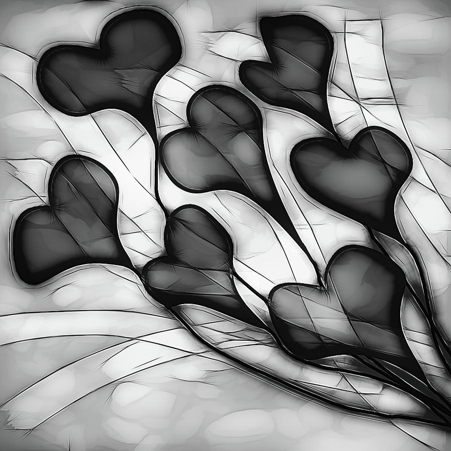 Ribbon to my Heart Art in Black and White Photograph by Debra and Dave Vanderlaan