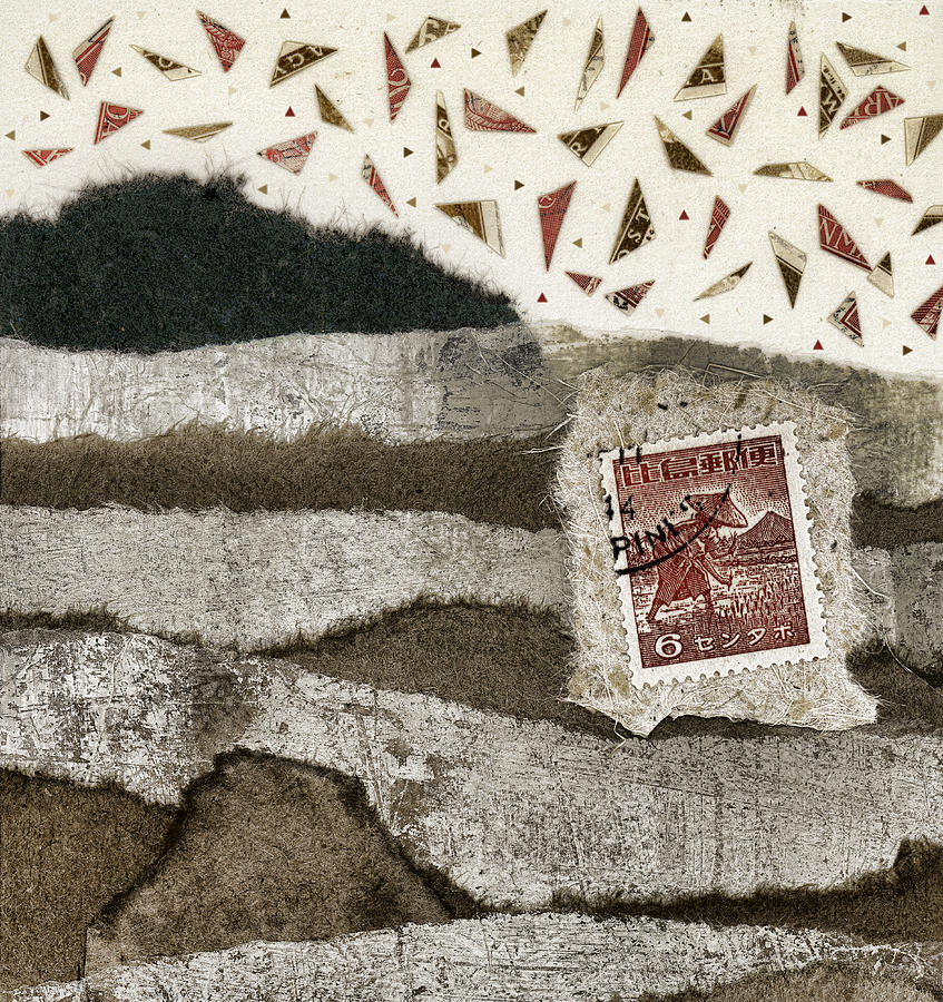Stamp Mixed Media - Rice Paddies Collage by Carol Leigh