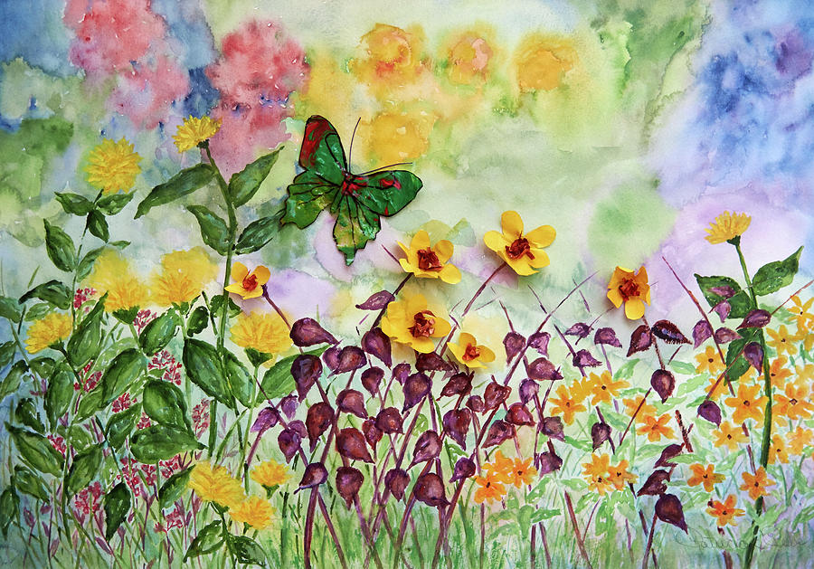 Rice paper Flowers With Butterfly Mixed Media by Patricia Beebe