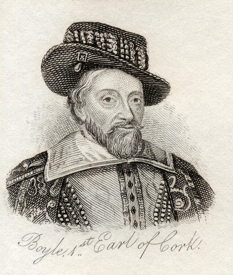 Black And White Drawing - Richard Boyle, 1st Earl Of Cork, Also by Vintage Design Pics