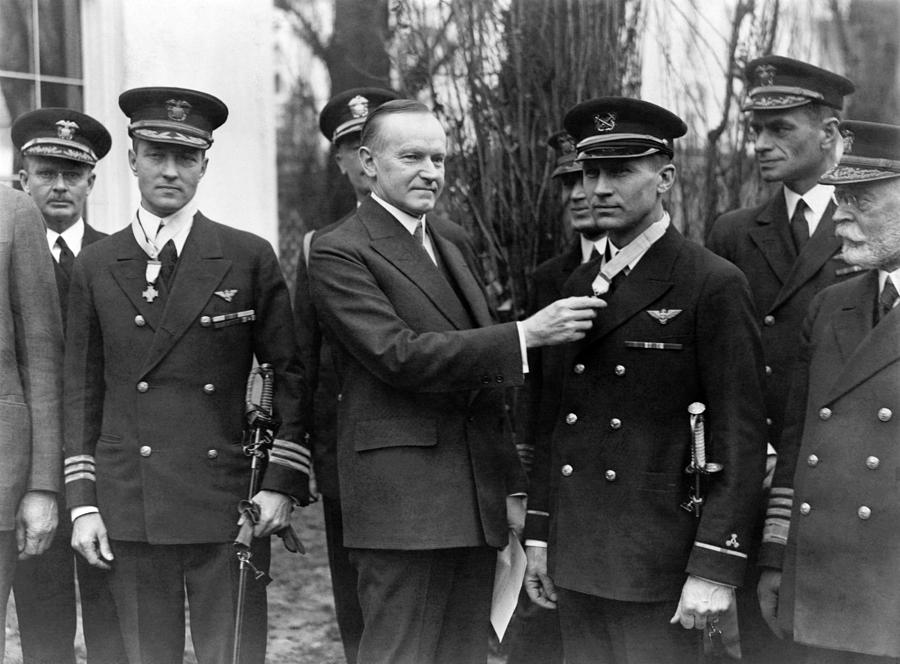 Richard Byrd and Floyd Bennett - Medal Of Honor Presentation - 1927 Photograph by War Is Hell Store