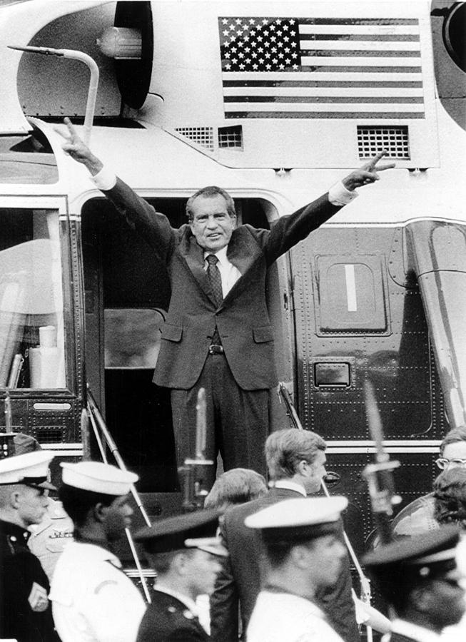 Helicopter Photograph - Richard Nixon Waves With Both Arms by Everett