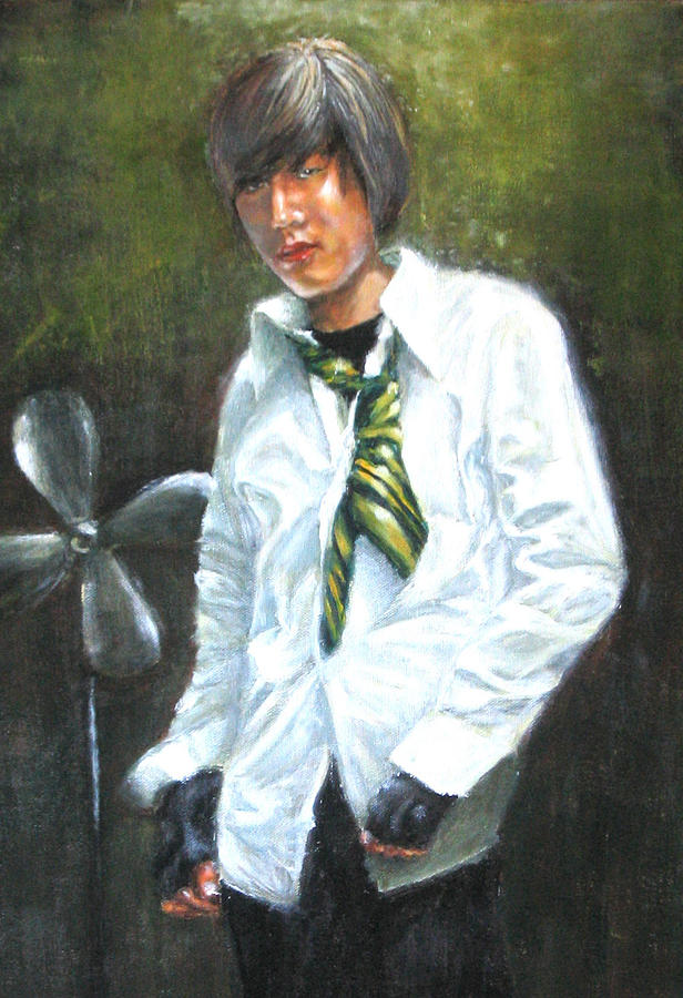 Richard with green necktie Painting by Menq Tsai