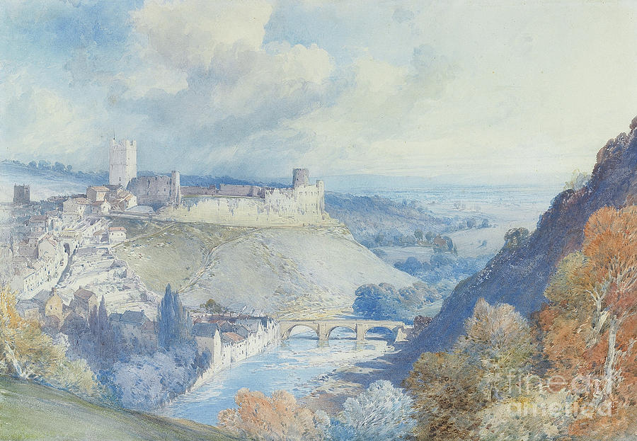 Richmond Painting - Richmond Castle and Town, Yorkshire  by William Callow