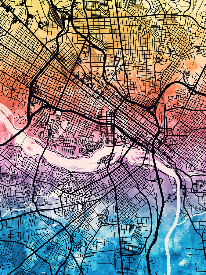 Richmond Digital Art - Richmond Virgina City Map by Michael Tompsett