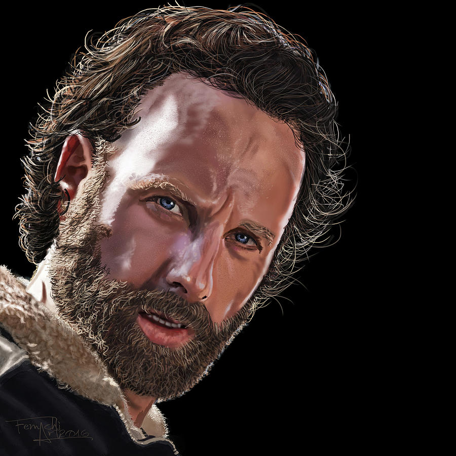 Rick Grimes The Walking Dead Digital Drawing Painting by Femchi Art