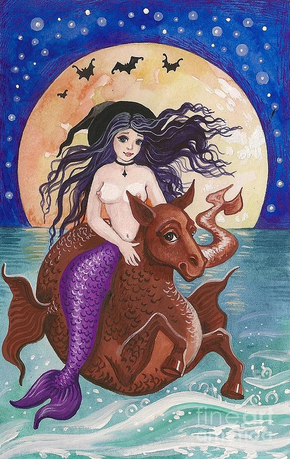 Mermaid Painting - Ride of the Witch Mermaid by Margaryta Yermolayeva