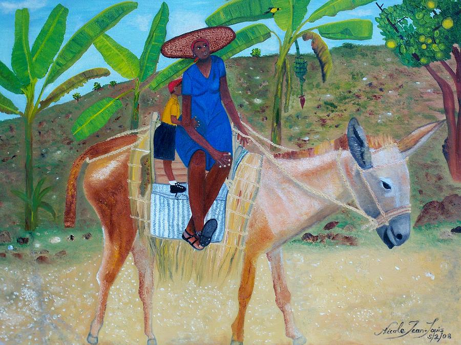 Oriole Painting - Ride To School On Donkey Back by Nicole Jean-Louis