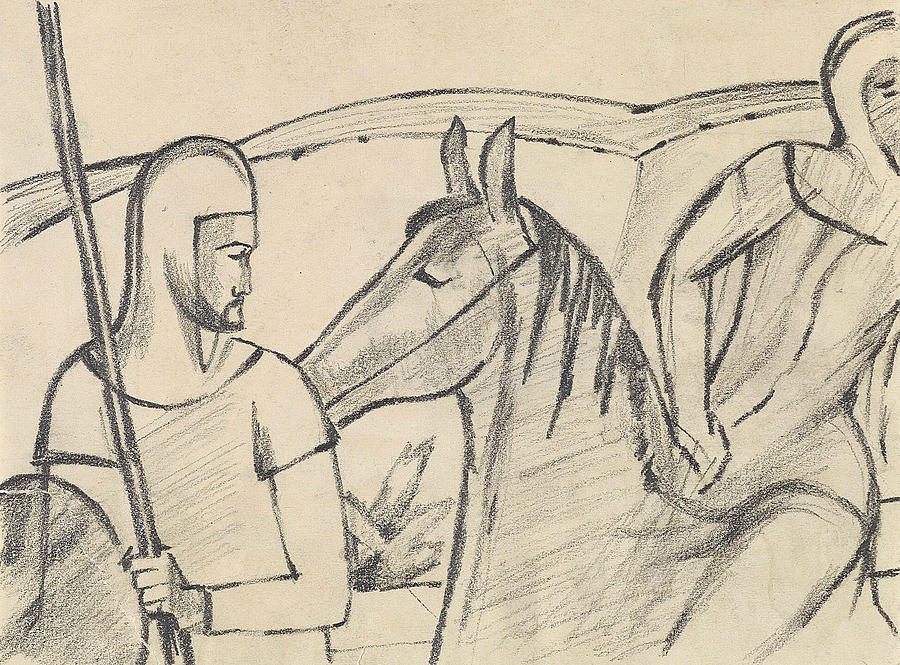 Rider and Horse Drawing by August Macke