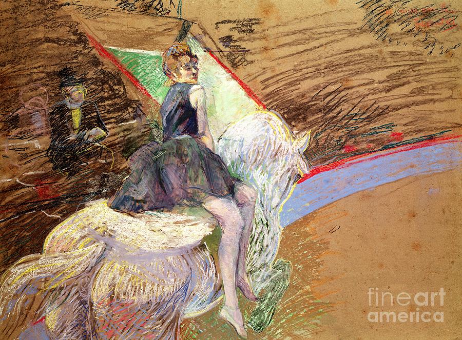 Horse Pastel - Rider on a White Horse by Henri de Toulouse Lautrec