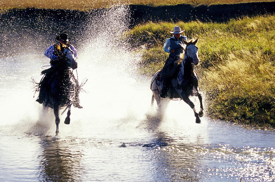 Riders In A Creek Photograph by Inga Spence
