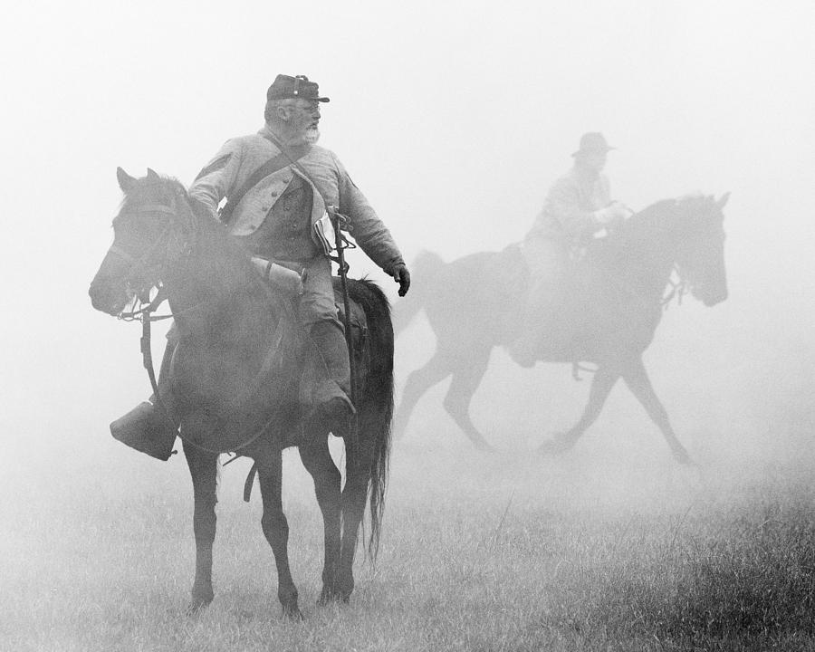 Riders in Fog Photograph by Alan Raasch