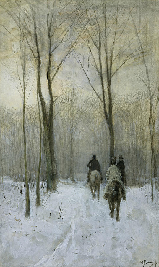 Riders in the snow in the Hague Forest Painting by Anton Mauve Riders in the snow in the Hague Forest Painting by Anton Mauve