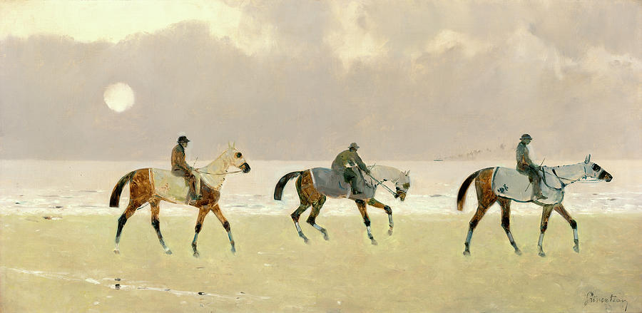 Riders on the Beach at Dieppe Painting by Rene Pierre Charles Princeteau