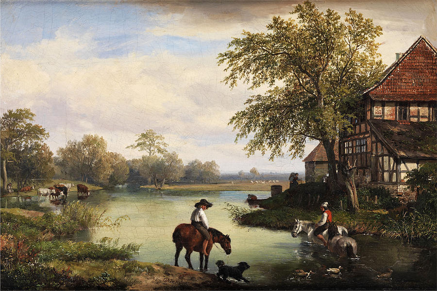 Riders on the River Painting by Heinrich Brandes
