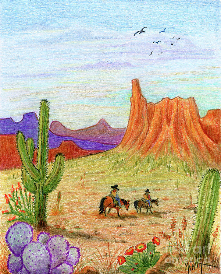 Ridin The Range Drawing by Marilyn Smith