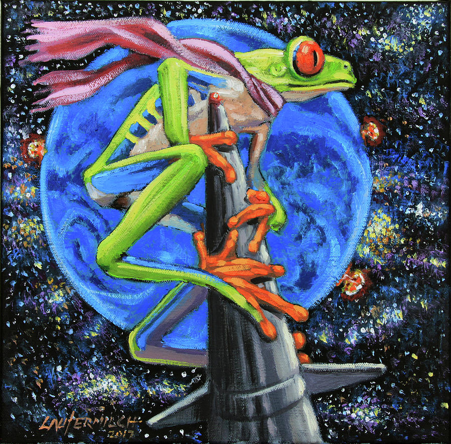 Frog Painting - Riding A Nuclear Rocket by John Lautermilch