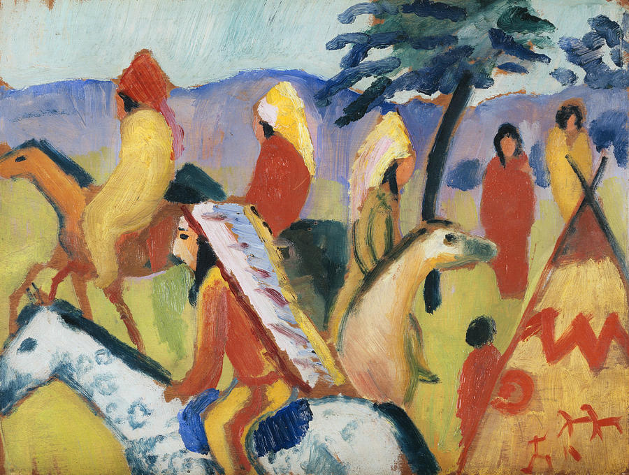 Riding Indians  Painting by August Macke