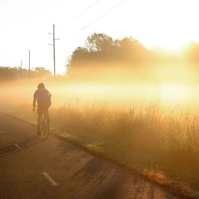 Bike Photograph - Riding Into The Morning Fog by Heidi Hermes Bike Photograph - Riding Into The Morning Fog by Heidi Hermes