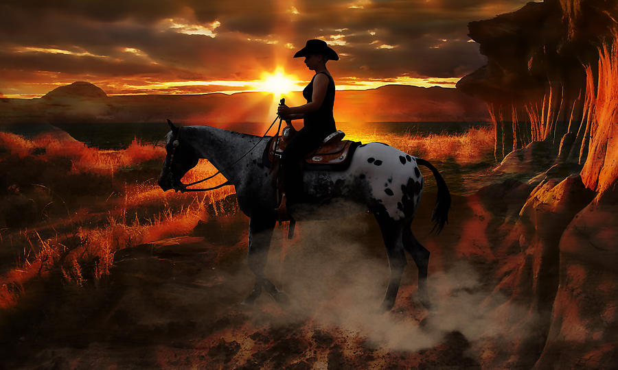 Horse Mixed Media - Riding Into The Sunset by Marvin Blaine