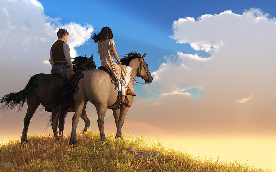 Sunset Digital Art - Riding Off into the Sunset by Daniel Eskridge