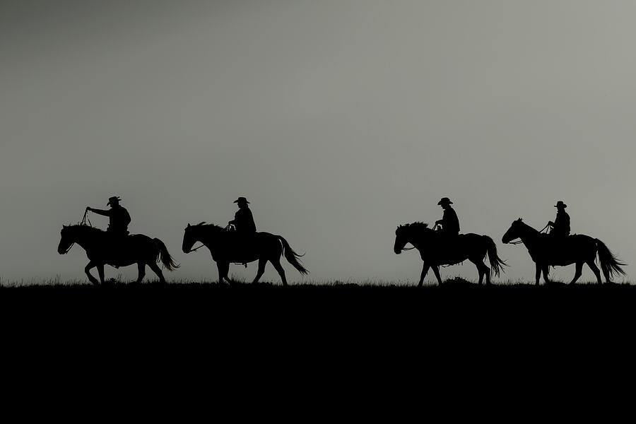 Black And White Photograph - Riding the Range at Sunrise by Kay Brewer