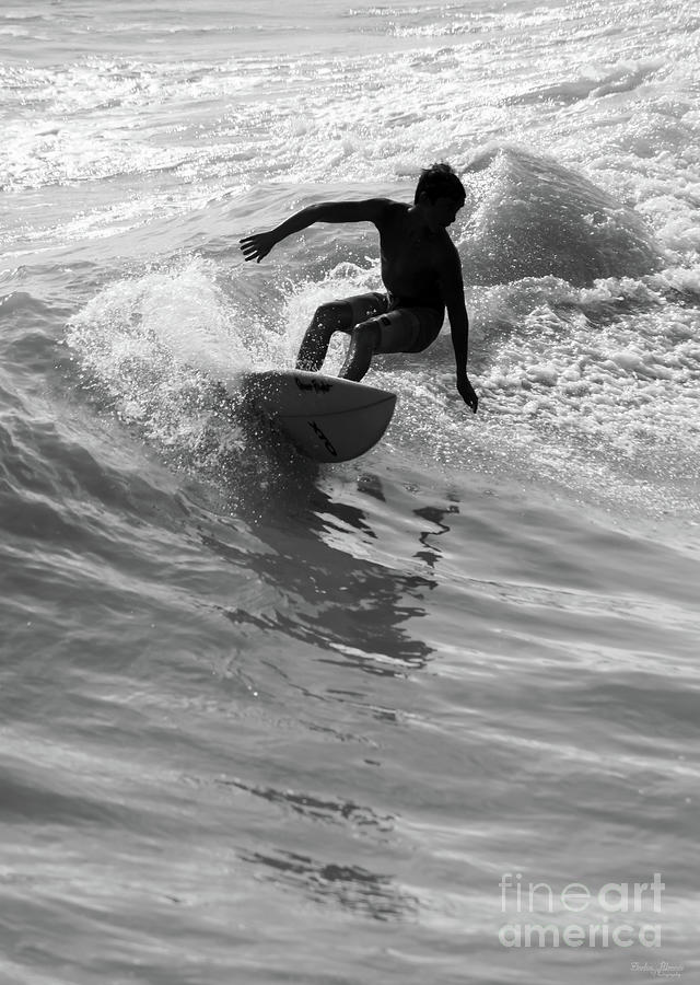 Riding The Wave Grayscale Photograph by Jennifer White