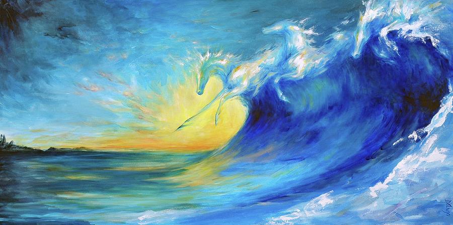 Horse Painting - Riding the Waves by Dina Dargo