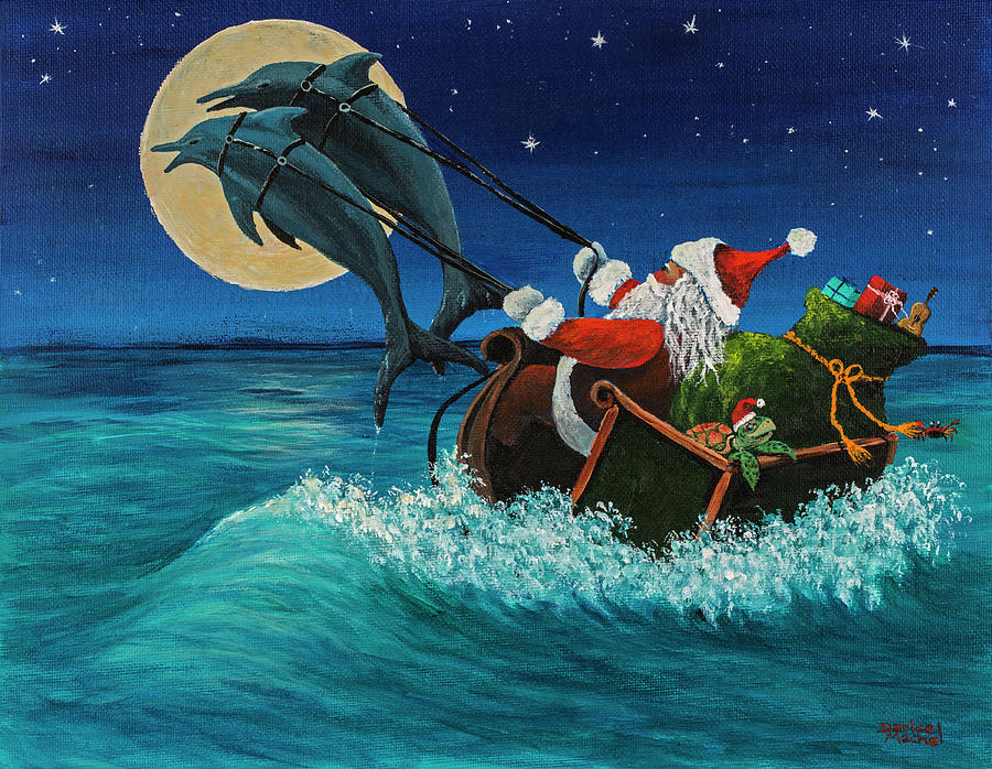 Riding The Waves With Santa Painting by Darice Machel McGuire