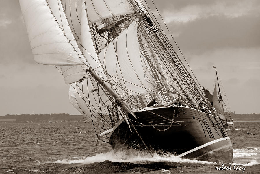 Tall Ship Photograph - Riding the Wind -sepia by Robert Lacy