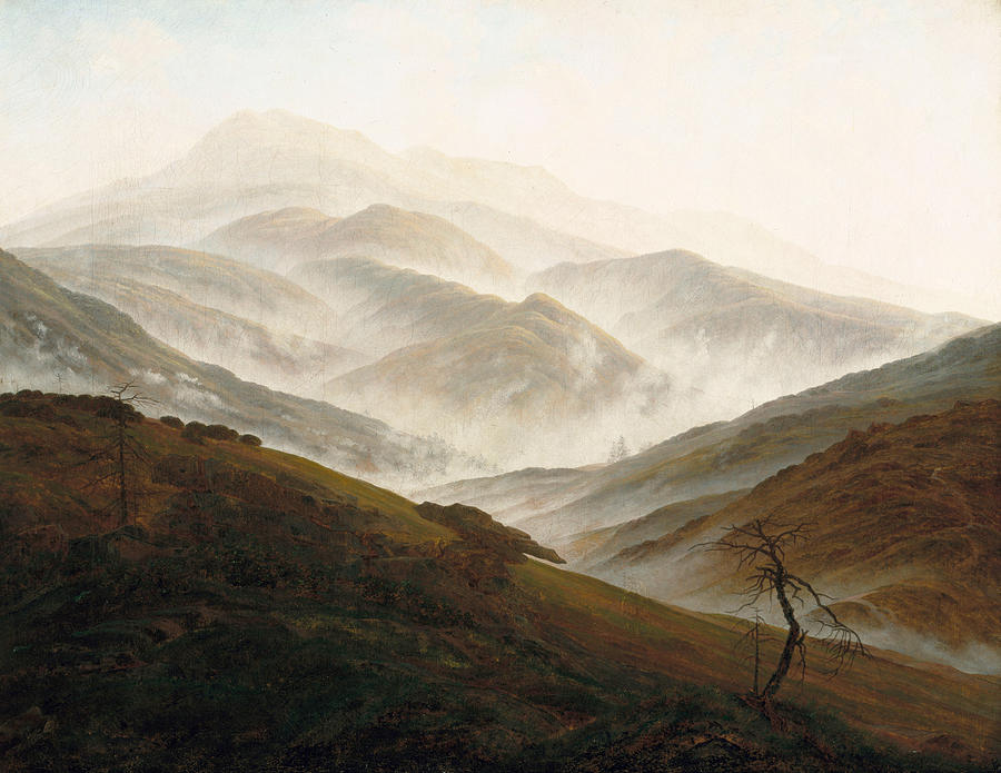Riesengebirge Landscape with Rising Fog Painting by Caspar David Friedrich