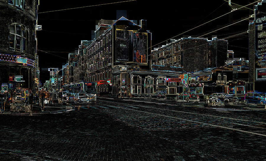 Riga at Night In Lines  Mixed Media by Aleksandrs Drozdovs