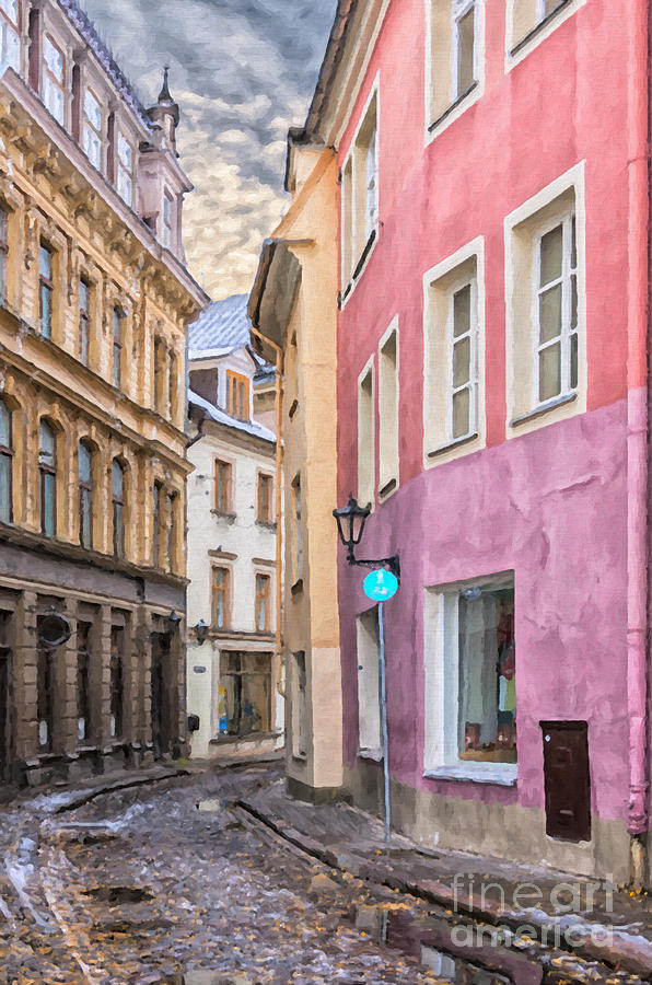 Architecture Painting - Riga Narrow Road Digital Painting by Antony McAulay