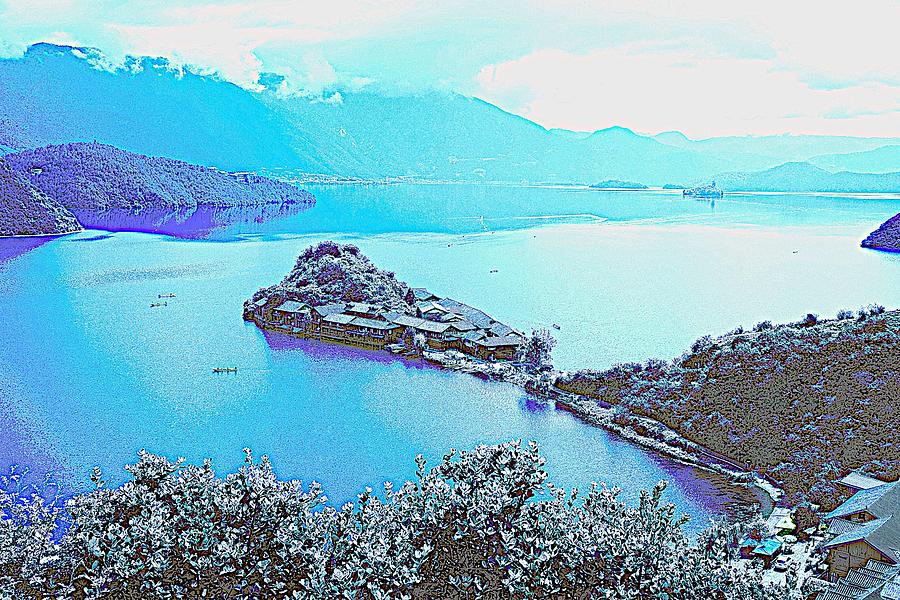Rigby Island Sunny Days Lugu Lake China Painting by Celestial Images