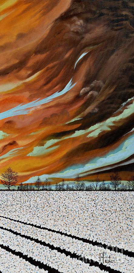 Sunset Painting - Right Panel Cotton Field Triptych by Terry  Hester